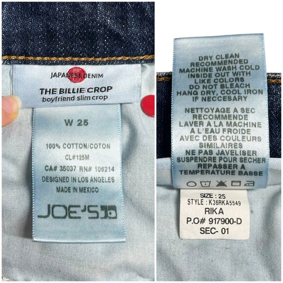 JOE'S JEANS The Billie Crop Boyfriend Slim Jean 100% Cotton Japanese Denim Sz 25 - Picture 11 of 11